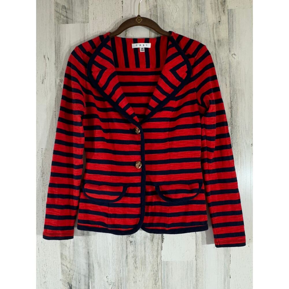Cabi Yacht Club Blazer Cardigan Size XS Red Blue Stripe Nautical Sailing Preppy